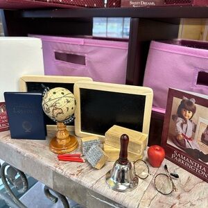 American Girl (not ag brand) Size doll Vintage School Desk Set with Globe & Bell